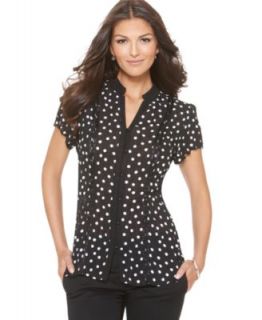 Style&co. Petite Top, Short Sleeve Seamed Button Down Shirt   Womens