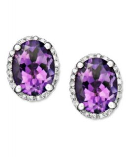 14k White Gold Earrings, Amethyst (3 ct. t.w.) and Diamond (1/8 ct. t