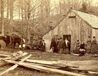 & HODGE PLYMOUTH NH STEREOVIEW MAPLE SAP HARVESTING OXEN SLED PEOPLE