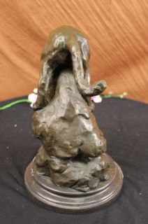 Barye Mountain Lion on A Rock Bronze Figurine Art Deco Marble Base