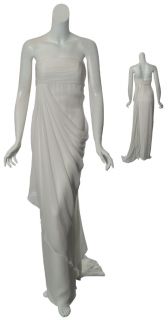 Marchesa Notte White Draped Silk Chiffon Column Bridal Evening Gown