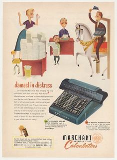 Damsel in Distress Saved by Marchant Calculator Man Print Ad