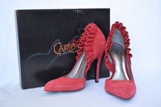 Carlos Santana Womens Ruffled Venetian Red Suede Classic High Heel