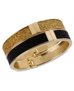 Betsey Johnson Bracelet, Gold Tone Black Glitter Rose Stretch Bracelet