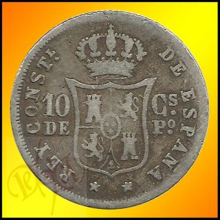 Spain Philippines 10 Centimos de Peso 1885 Alfonso XII Silver Coin
