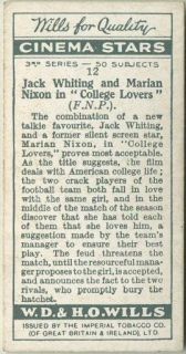 Jack Whiting Marian Nixon 1931 Wills Movie Card