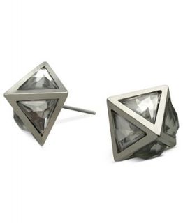 GUESS Earrings, Silver Tone Crystal Pyramid Button Earrings