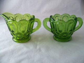 Smith Glass Company Moon and Star Antique Green Cream and Sugar