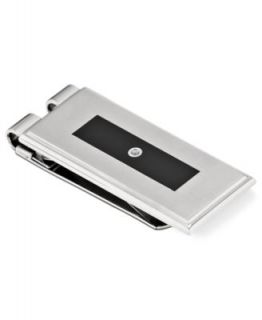 Stainless Steel Money Clip, Diamond Accent and Black Enamel Money Clip