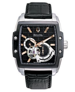 Bulova Watch, Mens Automatic Black Croc Embossed Leather Strap 41mm