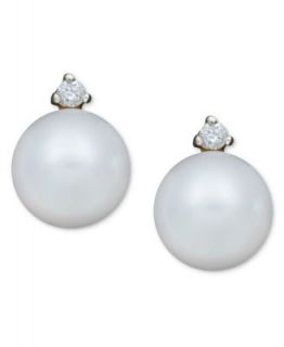 Pearl Earrings, 14k Gold Cultured Freshwater Pearl (8 9mm) and Diamond
