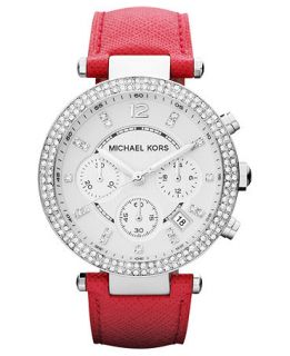 Michael Kors Watch, Womens Chronograph Parker Pink Leather Strap 39mm