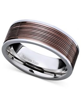Triton Mens Stainless Steel Ring, Brown PVD Center Band