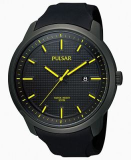 Pulsar Watch, Mens Black Polyurethane Strap 46mm PS9101