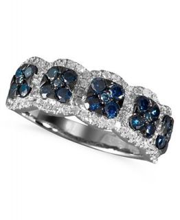 EFFY Collection 14k White Gold Ring, Blue and White Diamond Square