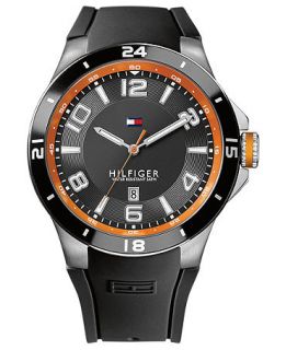 Tommy Hilfiger Watch, Mens Black Silicone Strap 44mm 1790861   All
