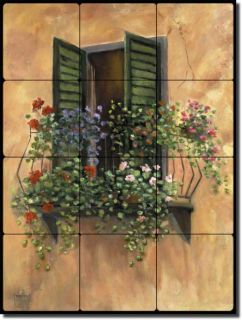 Martinelli Floral Tuscan Art Tumbled Marble Tile Mural