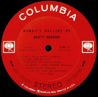Marty Robbins Original 1963 Stereo LP Hawaiis Calling Me