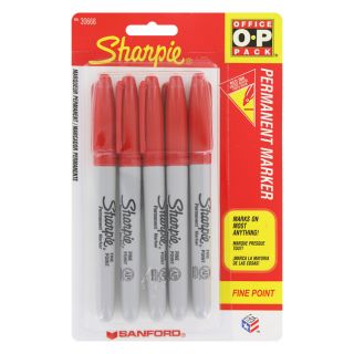 Sanford Sharpie Permanent Markers, Fine Point Tip, Red, 5/Pack, PK