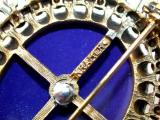 Vintage Kramer Faux Pearl Crystal Blue Enamel Disc Costume Jewelry Pin