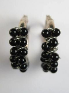New Marlyn Schiff Black Beaded Wire Small Hoop Earrings