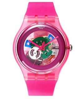 Swatch Watch, Unisex Swiss Pink Lacquered Pink Silicone Strap 41mm
