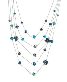 by Ali Khan Necklace, Hematite Tone Peacock Glass Bead Five