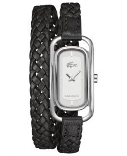 Lacoste Watch, Womens Sienna Black Braided Leather Double Wrap Strap