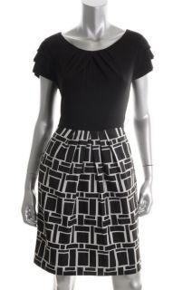 Max and Cleo Black Jersey Pleated Short Sleeve Lined Wear to Work