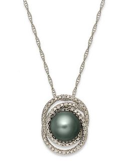 Sterling Silver Necklace, Cultured Tahitian Pearl and Diamond (1/10 ct
