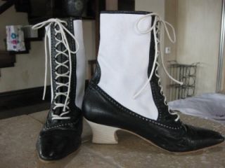 Maud Frizon Black White Canvas Leather Booties Vintage Shoes