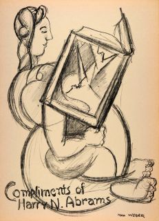 1952 Original Lithograph Max Weber Book Reading Harry Abrams Portrait