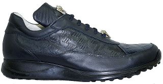 New Mauri Navy Alligator Nappa Leather Sneakers 10 5