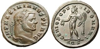 Maximian AE Follis Genius Aquileia Mint Ric 23B EF Authentic Ancient