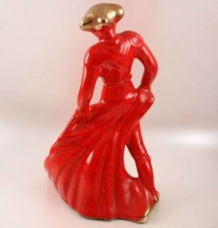 Vintage Red Ceramic Matador Bull Figurine Set