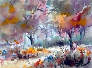 Original Watercolor by Hal McCaskill Autumn Forest