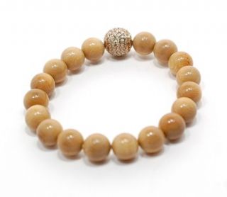 Devon Page McCleary Natural Wooden Beads with Gold Ball Pave Diamonds