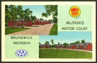 McInnis Motor Court Brunswick GA 2 View Postcard 1951