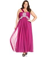 Xscape Plus Size Dress, Sleeveless One Shoulder Pleated Jeweled Gown