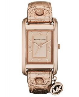 Michael Kors Watch, Womens Rose Gold Tone Leather Bracelet 35x35mm