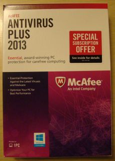 McAfee Antivirus Anti Virus Plus 2013 1 PC