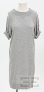 Lily McNeal Grey Extrafine Merino Wool Short Sleeve Dress Size M New