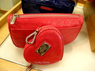 Michael Kors MK Embossed Cosmetic Bag Case Item Red