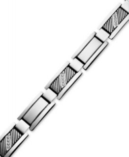Mens Diamond Bracelet, Stainless Steel Diamond Rectangle Link (1/10
