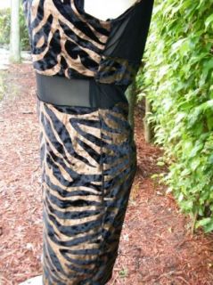 BEBE Dress Velvet Mesh Zebra Bronze Black Large