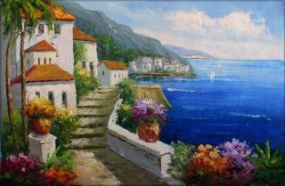 High Q Hand Painted Oil Painting Villas by Mediterranean Sea