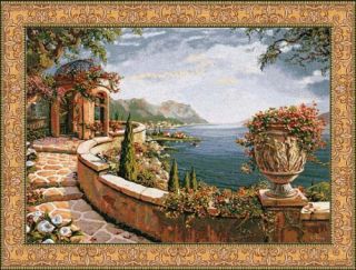 Capri Terrace Tapestry Mediterranean Seascape Scene