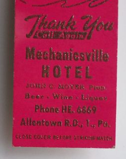 1950s Matchbook Mechanicsville Hotel Moyer Allentown PA