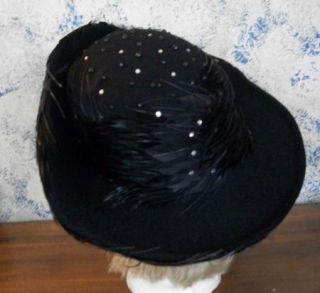 Vintage Jack McConnell Black Wool Hat with Feathers