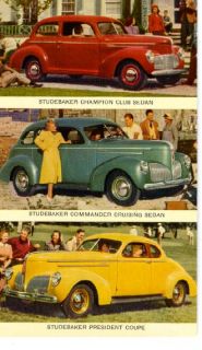 Colorful 1940 Adv Postcard for Studebaker Automobiles